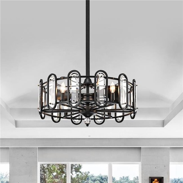 Warehouse Of Tiffany CFL-8436FB 26 in. Lyan Indoor Remote Controlled Fandelier with Light Kit; Black CFL-8436FB - main
